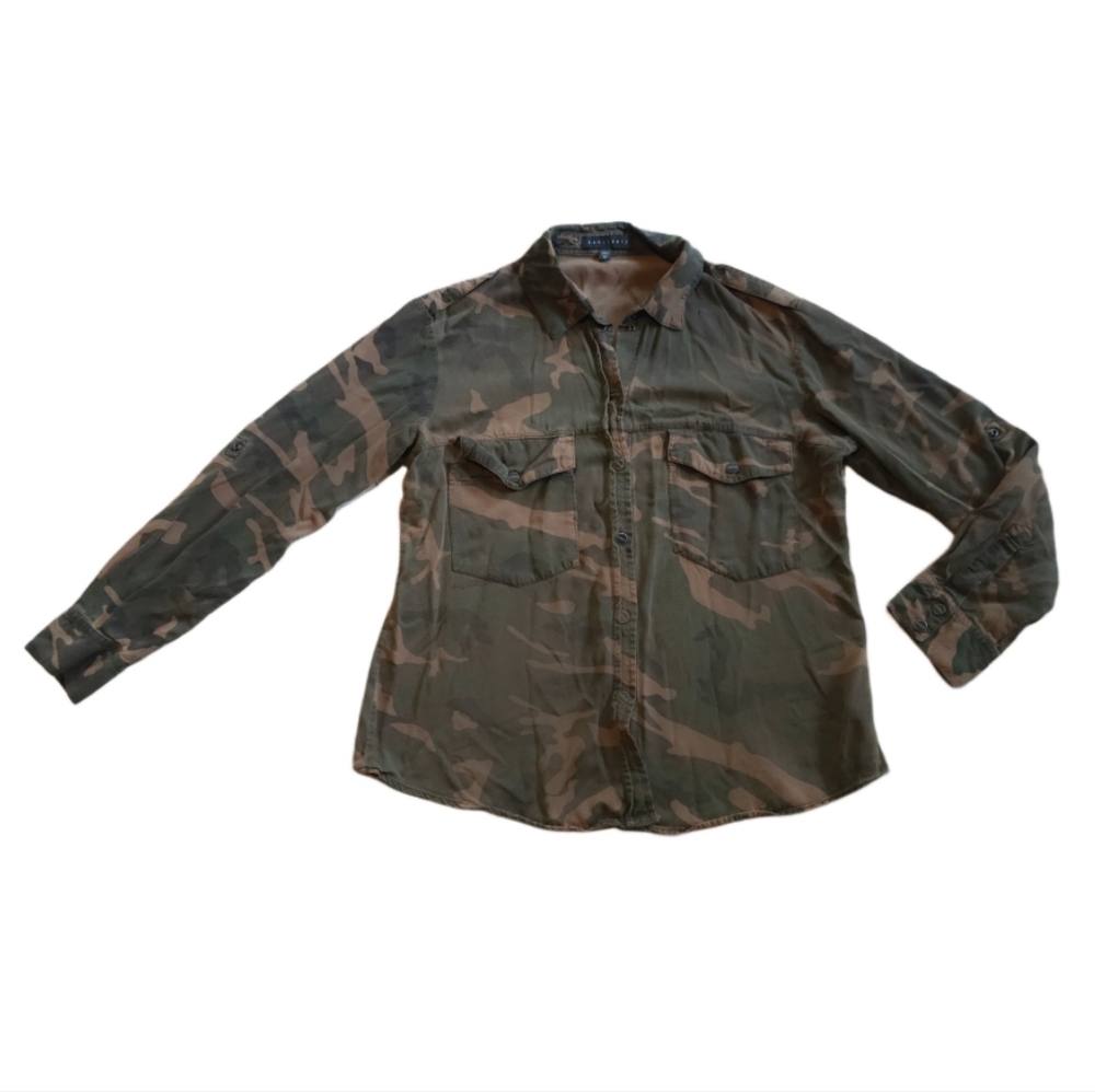 Sanctuary Camouflage Long Sleeve Rayon Shirt Medium